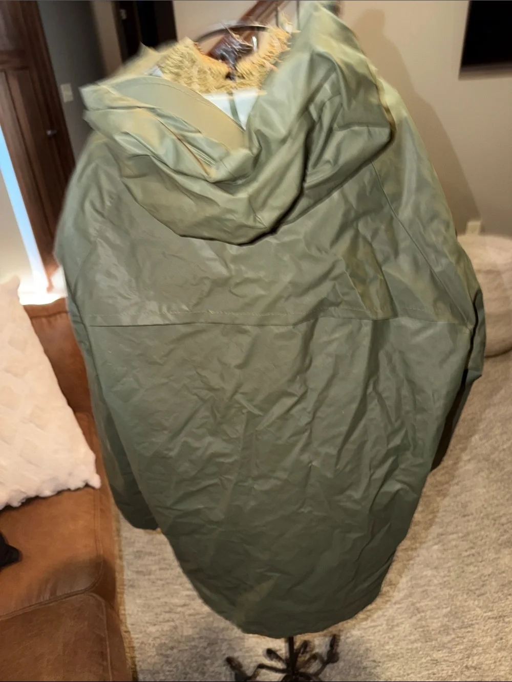 Olive Green Hooded Rain Jacket - Lightweight Waterproof